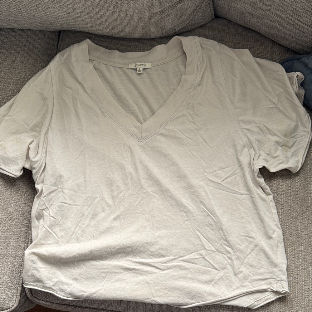Z Supply Light Cream V Neck Tee